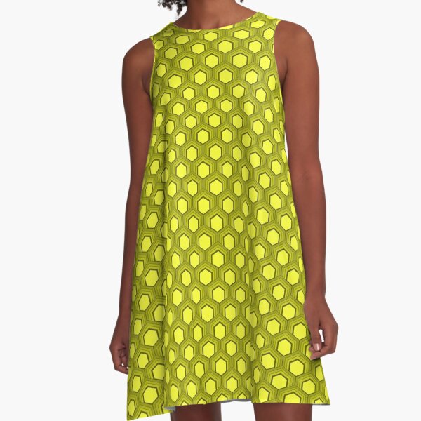 Fish scale pattern 70s colors Yellow A-Line Dress