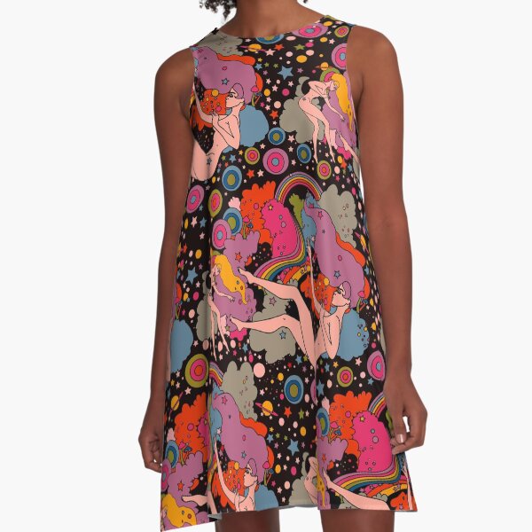 Space Girls black backround A-Line Dress