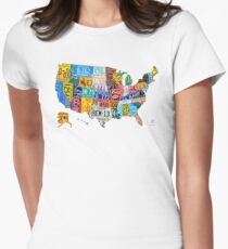 License Plate Map of The United States 2012 Edition 3 on White Women's Fitted T-Shirt