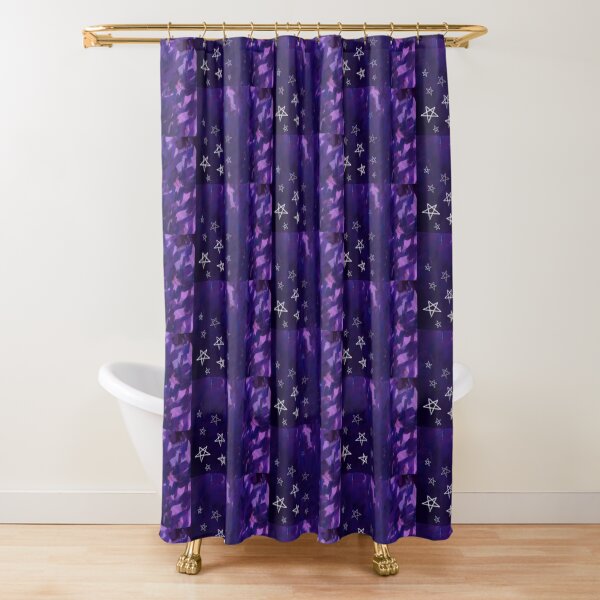 Dark Purple Nighttime, White Stars on Rough Sky Shower Curtain