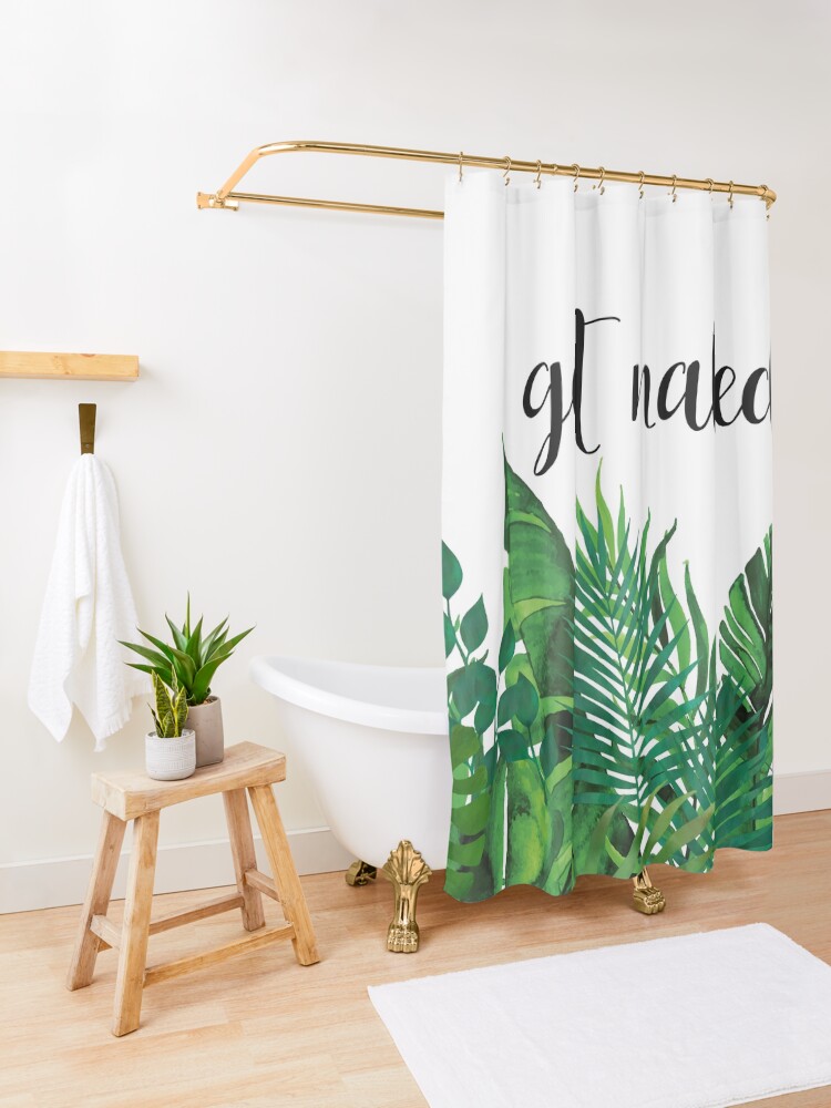 Alternate view of Get Naked, Tropical Jungle, Fun Bathroom Art Shower Curtain