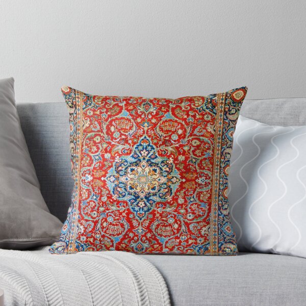 Aperçu de l'œuvre Impression de tapis persan floral antique bleu rouge créée et vendue par Vicky Brago-Mitchell®.
