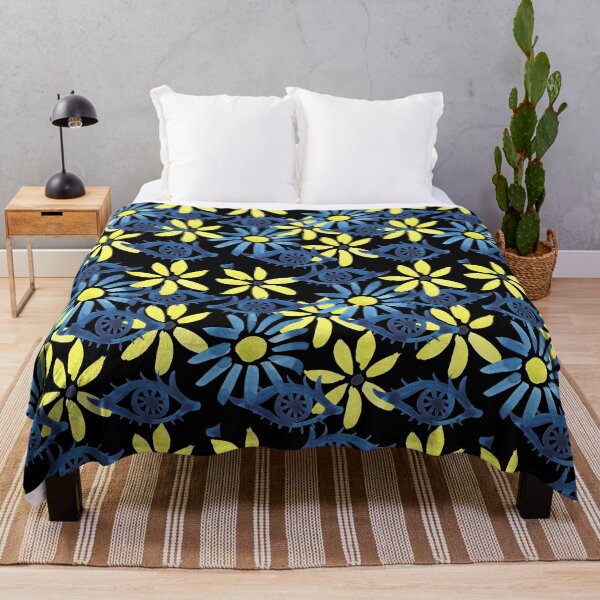 Item preview, decorative watercolor yellow flowers on a black background designed and sold by sonaadalian.
