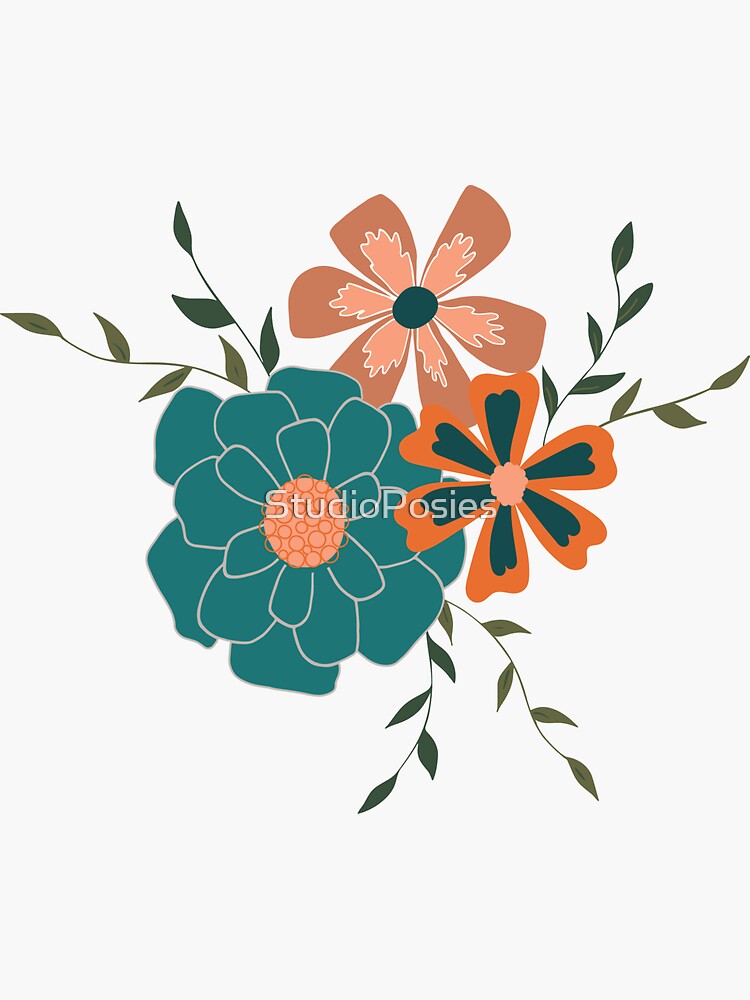Teal Viney Floral" Sticker for Sale by StudioPosies   Redbubble