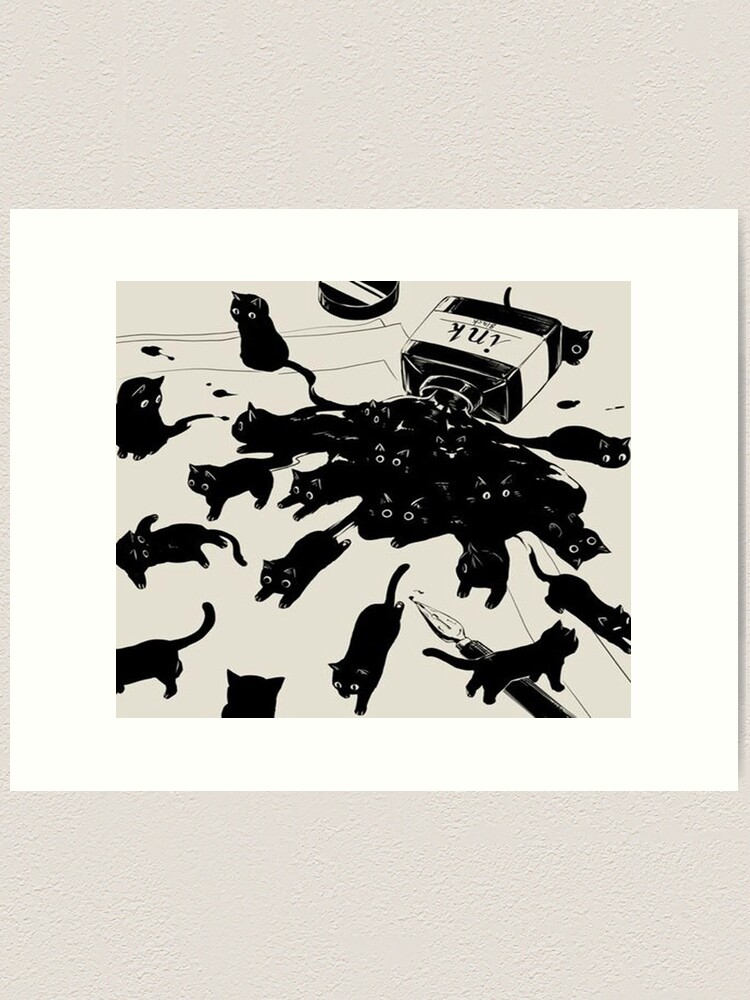 Aperçu 1 sur 3. Impression artistique avec l'œuvre Motif chat abstrait géométrique créée et vendue par Omeris.