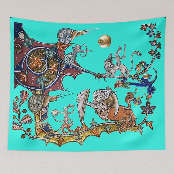 Item preview, WEIRD MEDIEVAL BESTIARY WAR Between Snails and Killer Rabbits ,Lion,Centaur Knight  in Blue designed and sold by BulganLumini.