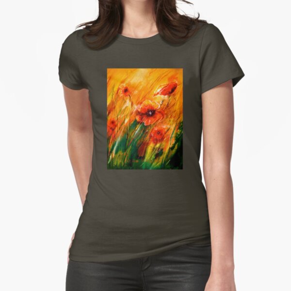 Flowers...Poppy Fields Fitted T-Shirt