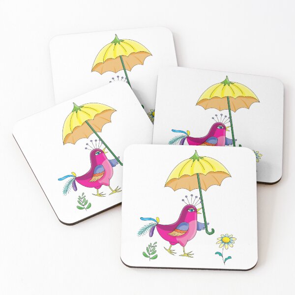 Item preview, decorative red bird with an umbrella and a flower designed and sold by sonaadalian.