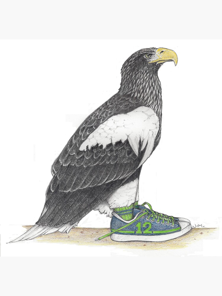 Thumbnail 3 of 3, Sticker, Seahawk in fan shoes designed and sold by JimsBirds.