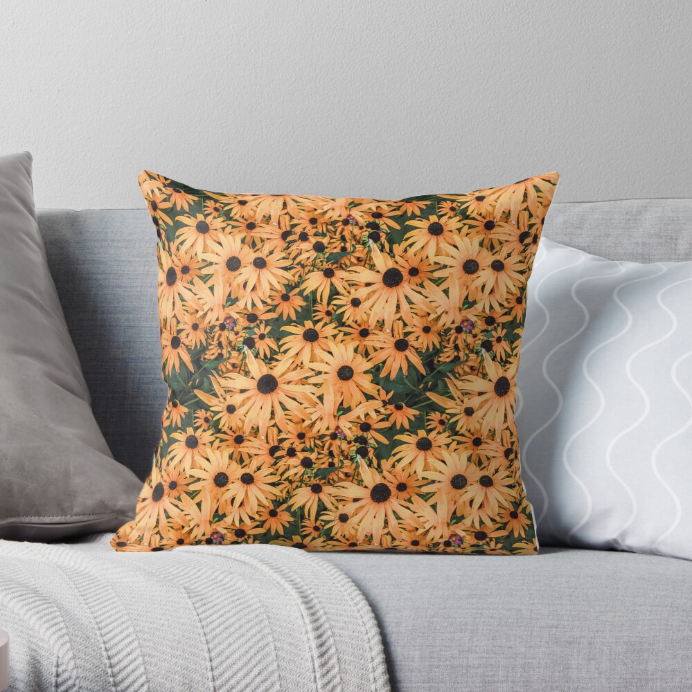 Orange Vintage Photo Flower Pattern Throw Pillow