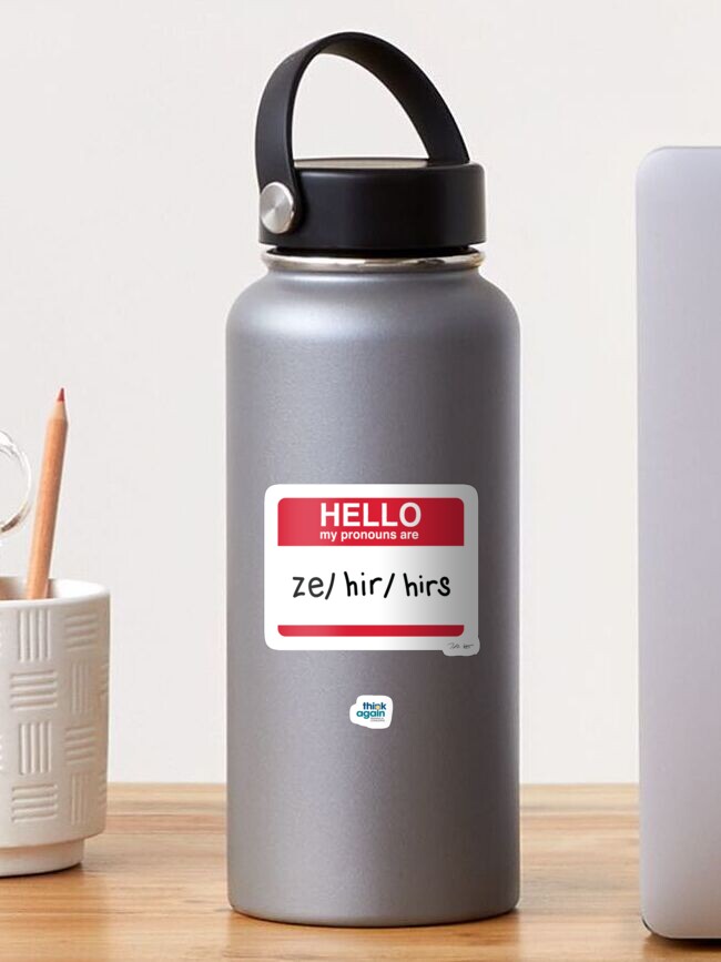 Thumbnail 1 of 3, Sticker, my pronouns are ze/hir/hirs designed and sold by ThinkAgainTC.
