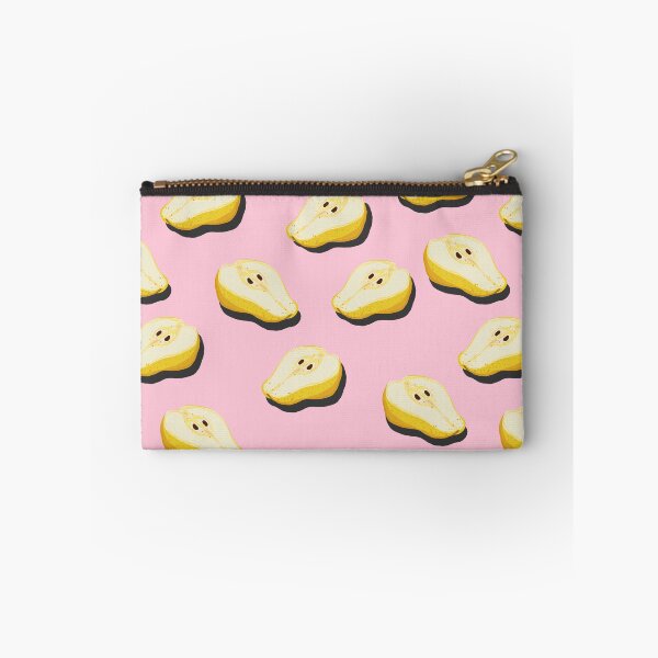 Item preview, Cutaway pear top view pop art with shadow seamless pattern on pink background. designed and sold by NataPrando.