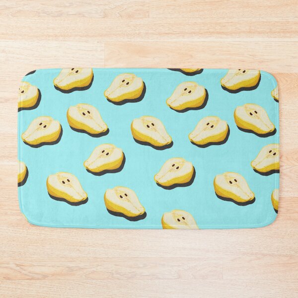 Item preview, Cutaway pear top view pop art with shadow seamless pattern on turquoise background. designed and sold by NataPrando.