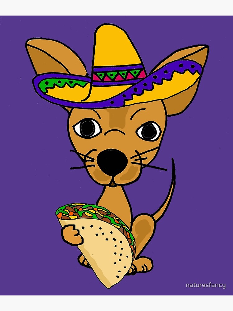 "Cute Funny Chihuahua Puppy Dog eating Taco Cartoon" Canvas Print by