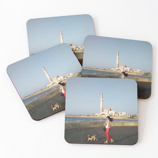 Item preview, Woman walking a dog near a power station  designed and sold by adibe22.