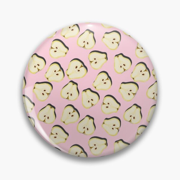 Item preview, Cut half juicy pear top view pop art with shadow seamless pattern on pink background. designed and sold by NataPrando.