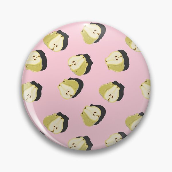 Item preview, Cut half juicy pear top view pop art with shadow seamless pattern on pink background. designed and sold by NataPrando.