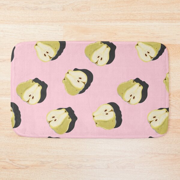Item preview, Cut half juicy pear top view pop art with shadow seamless pattern on pink background. designed and sold by NataPrando.