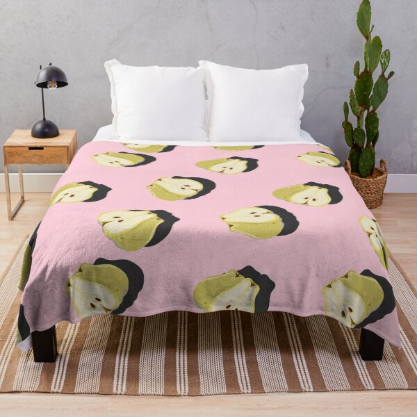 Item preview, Cut half juicy pear top view pop art with shadow seamless pattern on pink background. designed and sold by NataPrando.