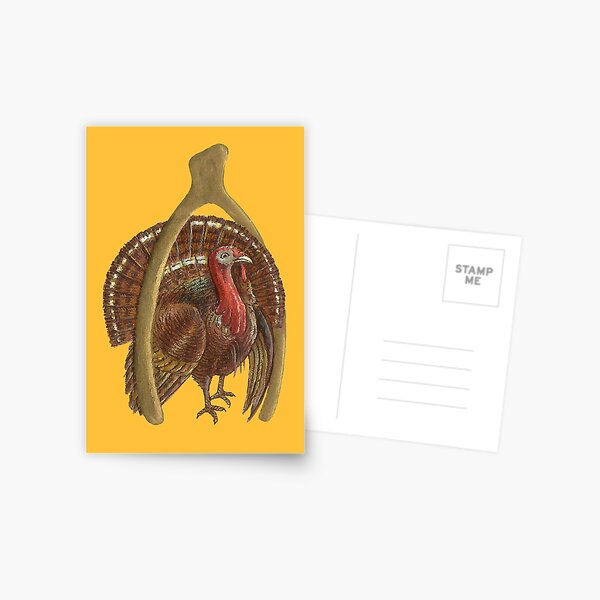Thanksgiving Turkey with Wishbone on Pumpkin Orange Postcard