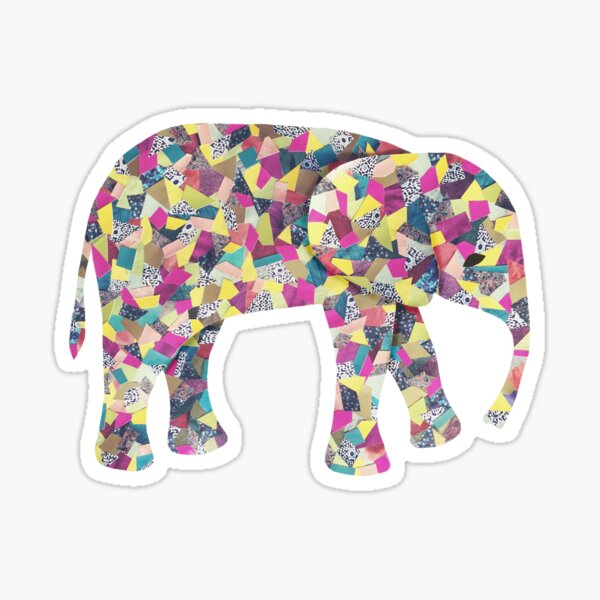 Elephant Collage in Gray Hot Pink Teal and Yellow Sticker