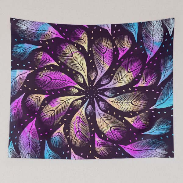 Item preview, Dark -  Boho Rainbow Feathers Mandala - Iridescent Dreamcatcher 3 - Space - Universe designed and sold by AnanasArt.