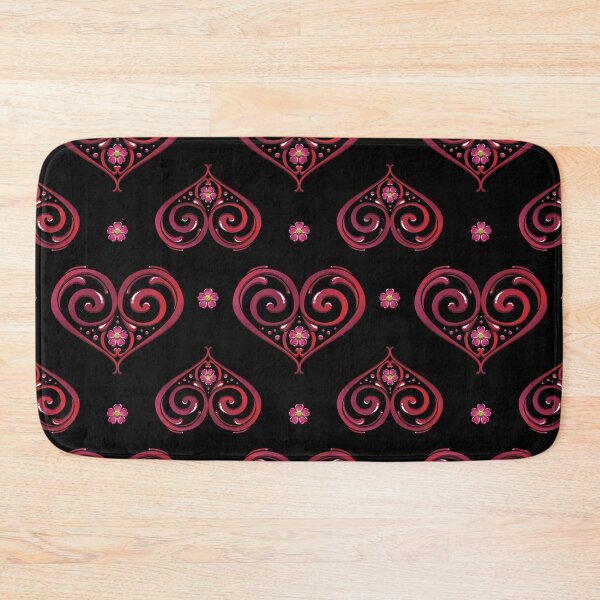 Item preview, Fuxia Pink Love Heart pattern art with classy and elegant flowers over dark background (covid19 coronavirus quarantine trendy mask) designed and sold by frikybomb.