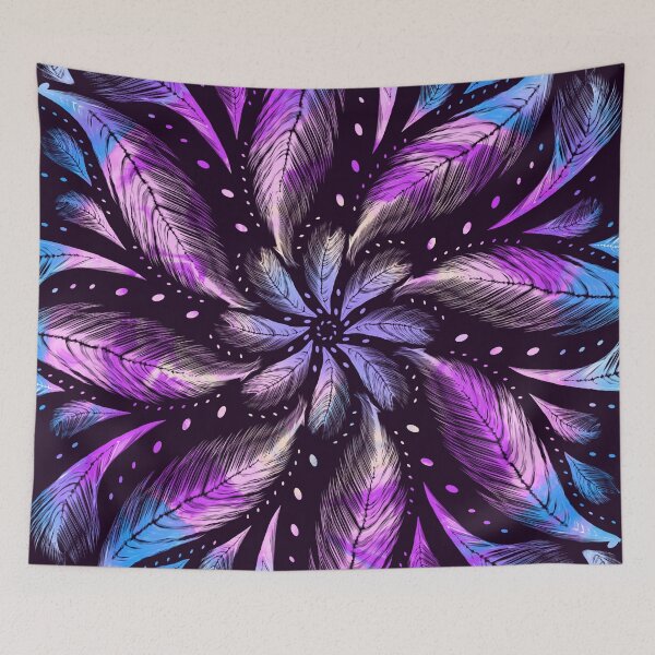 Item preview, Super Dark -  Boho Rainbow Feathers Mandala - Iridescent Dreamcatcher 3 - Space - Universe designed and sold by AnanasArt.