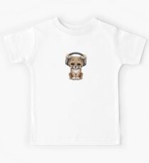 Netter Cheetah Cub DJ Wearing Headphones Kinder T-Shirt