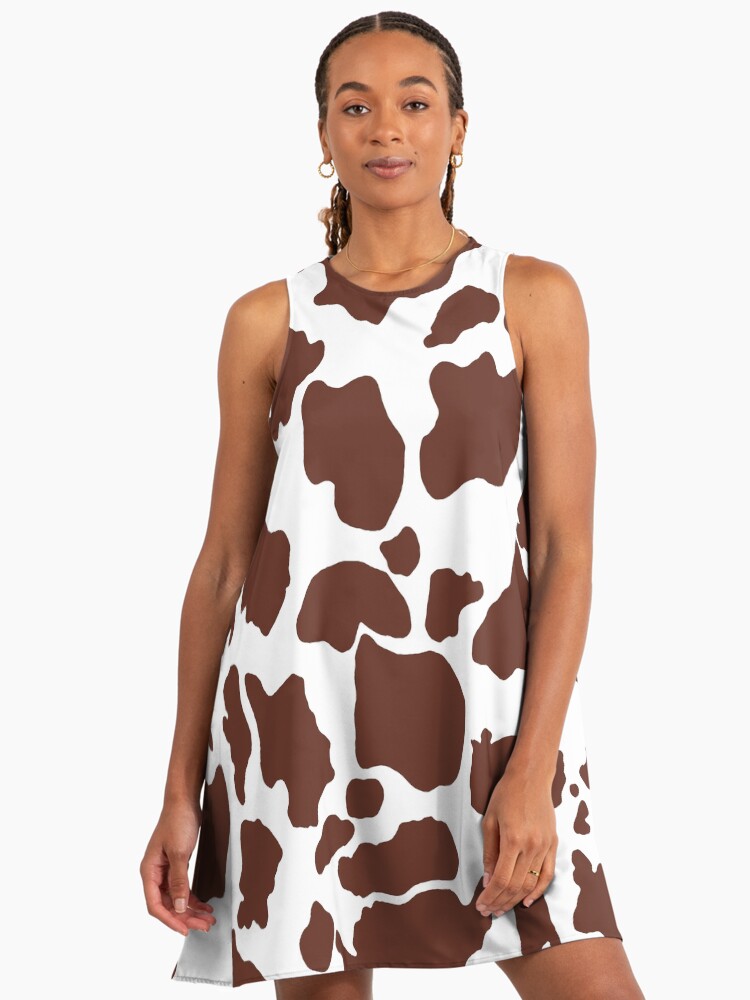 Brown Cow Skin Pattern Cow A-Line Dress