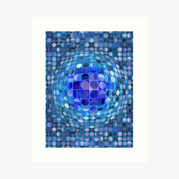 Optical Illusion Sphere - Blue Art Print