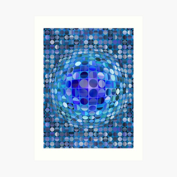 Optical Illusion Sphere - Blue Art Print