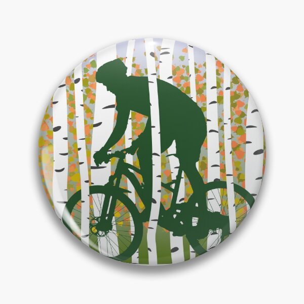 Item preview, Mountain Biker in a Birch Tree Forest in Autumn designed and sold by Rahdoo.
