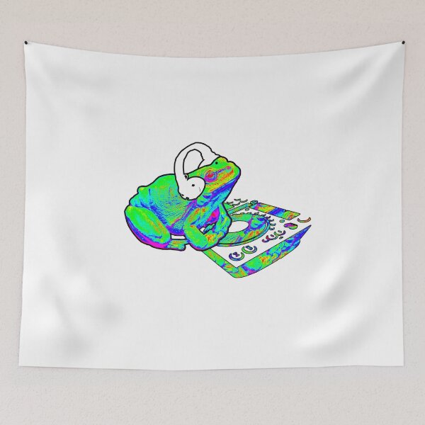Aperçu de l'œuvre Edm Electronic Dance Techno Neon Frog Trippy Rave Dj créée et vendue par noirty.
