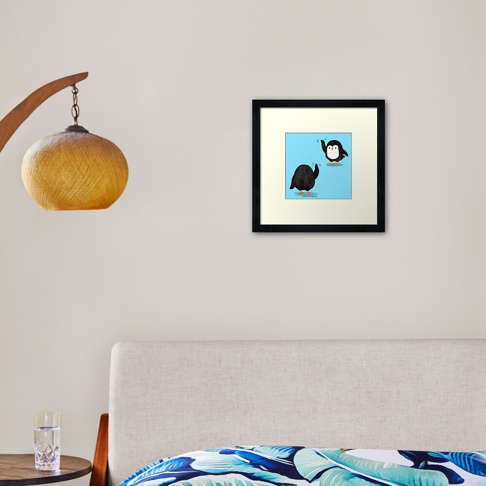Penguins Waving Framed Art Print