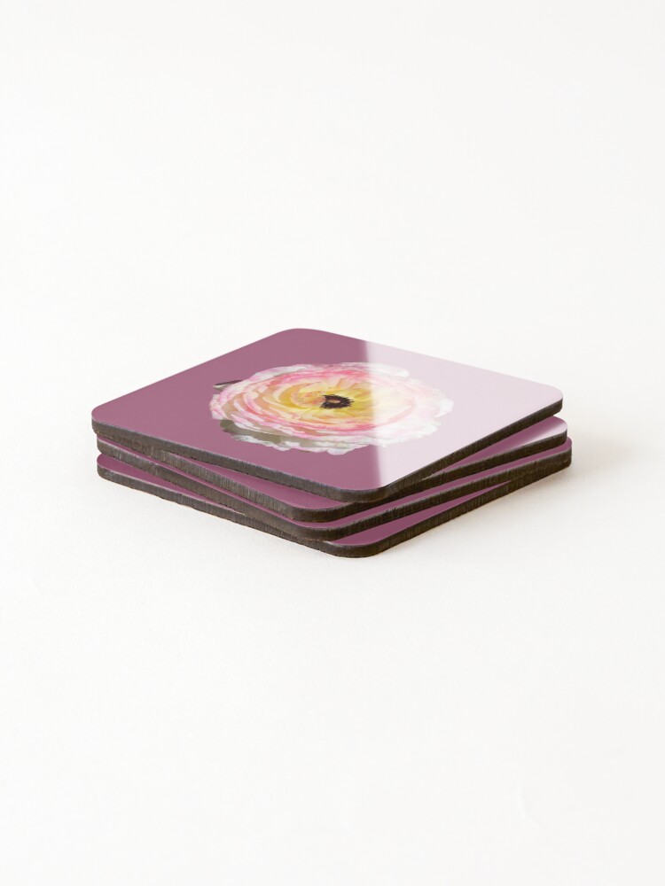 Thumbnail 4 of 5, Coasters (Set of 4), Pale Pink Ranunculus designed and sold by STHogan2.
