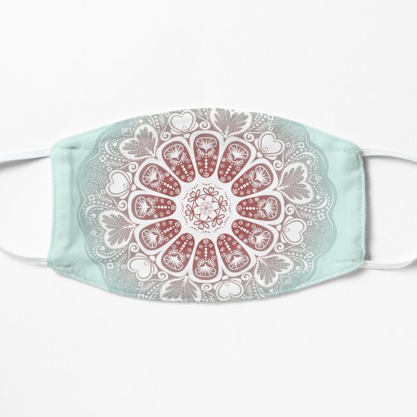 Mandala with Hearts, Flowers and Leaves in Blue and Red Mask