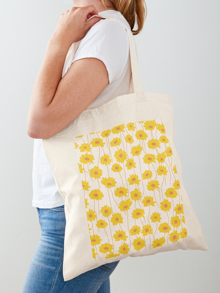 Yellow 'Grow' Organic Cotton Canvas Tote Bag With Daisy Design