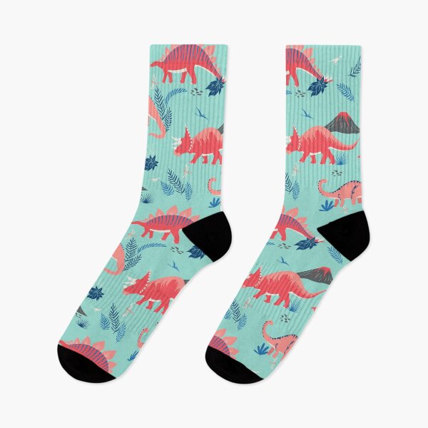 Item preview, Jurassic Dinosaurs in Turquoise + Coral designed and sold by latheandquill.