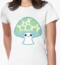 Green Polka Dotted Mushroom Women's Fitted T-Shirt