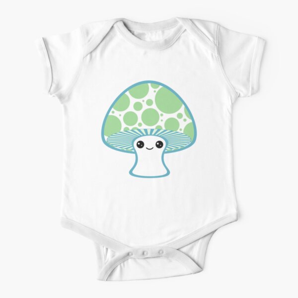 Green Polka Dotted Mushroom Short Sleeve Baby One-Piece