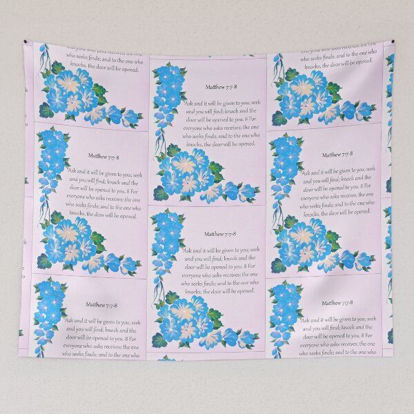 Item preview, Mateo 7: 7-8 Versículo bíblico sobre flores azules designed and sold by Vallee Rose.