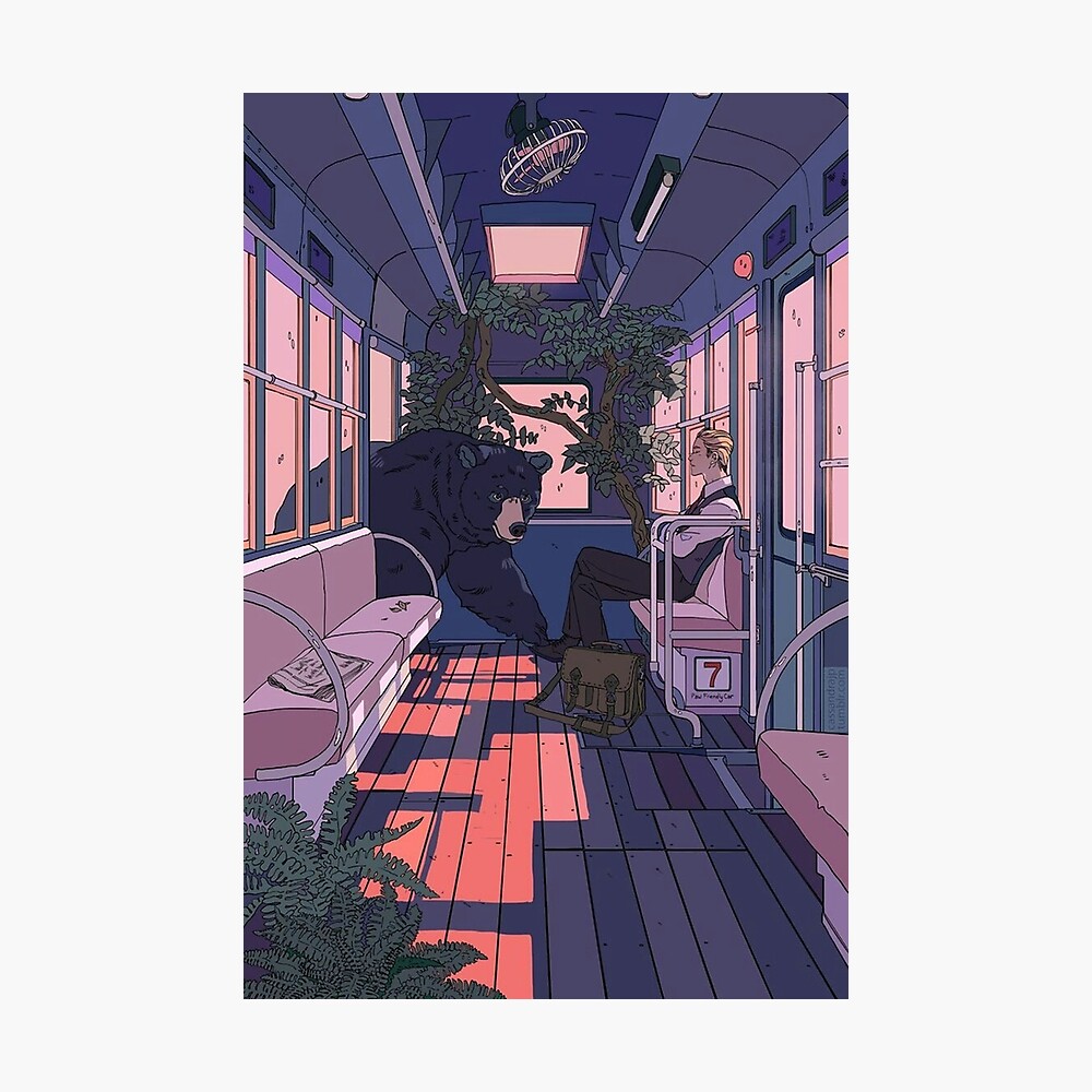Bear with me on the bus surreal art Poster