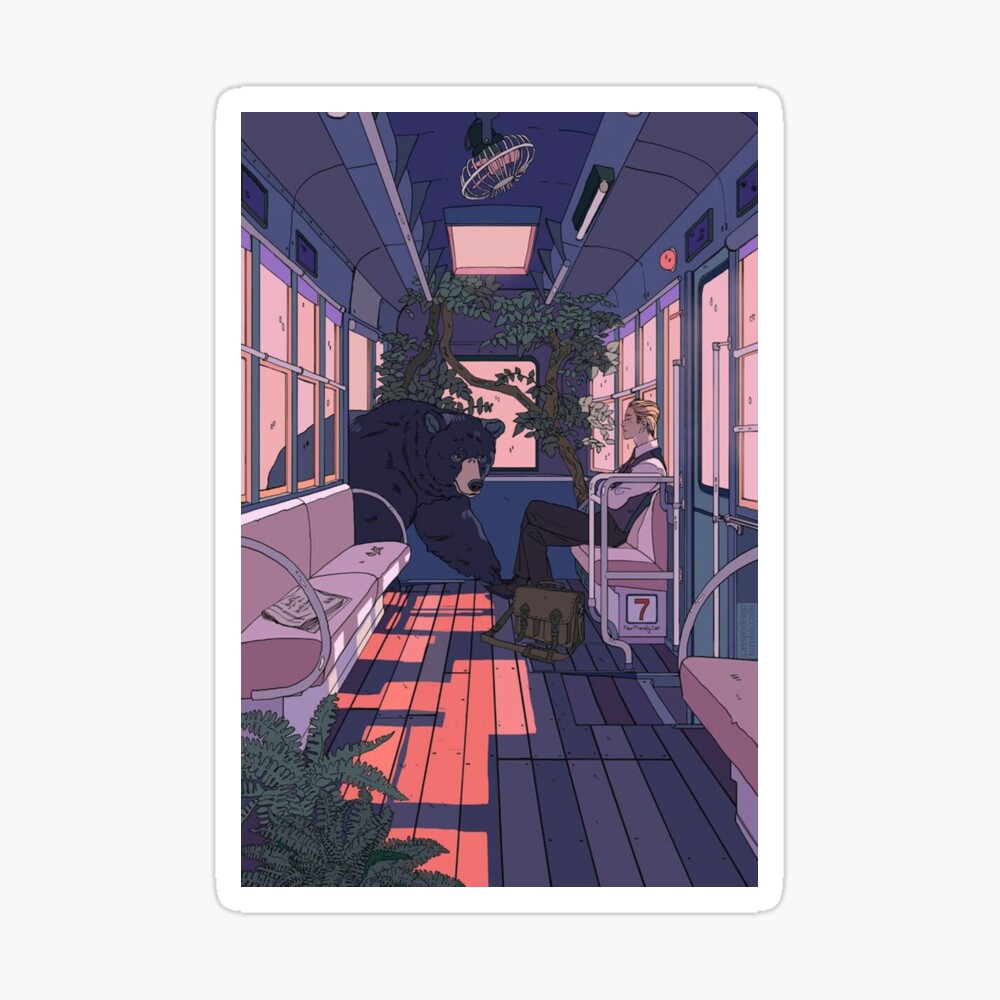 Bear with me on the bus surreal art Poster