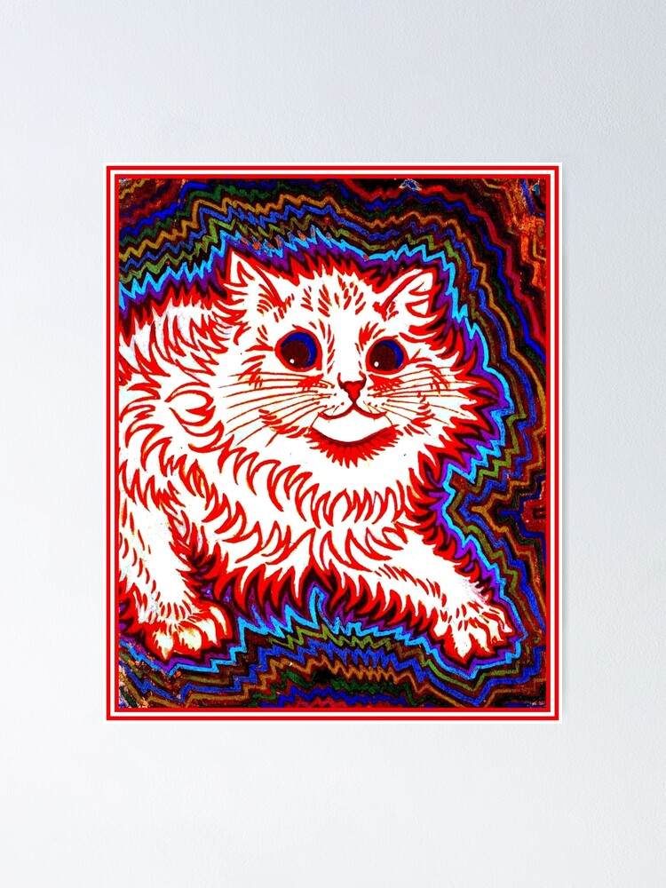 Louis Wain Psychedelic Cat Prints Set of 4 Cat Posters 