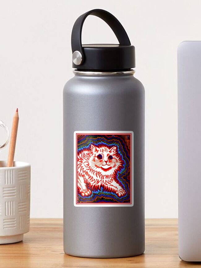 Thumbnail 1 of 3, Sticker, ORANGE CAT : Vintage Louis Wain Abstract Psychedelic Print designed and sold by posterbobs.