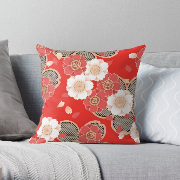 Vintage Japanese Wedding Kimono Pattern Throw Pillow