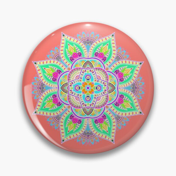 Item preview, Mandala 4 - Geometric Pattern with White Outline - on Living Coral by Amanda M Lucas designed and sold by Amanda Lucas.