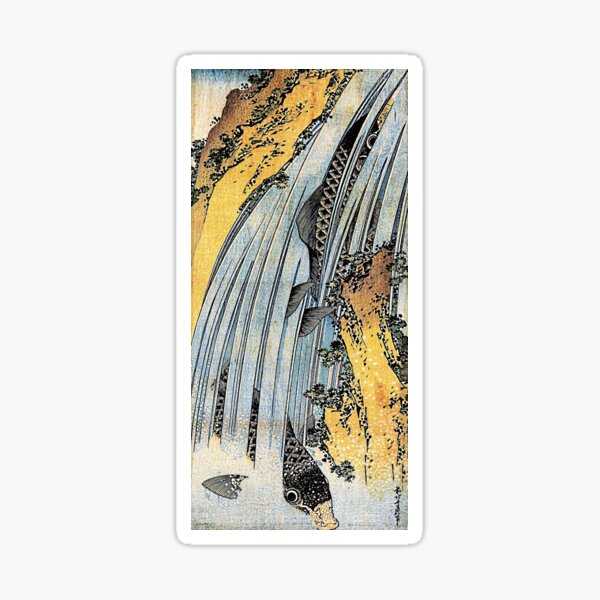 'Carps Ascending Waterfall' by Katsushika Hokusai (Reproduction) Sticker