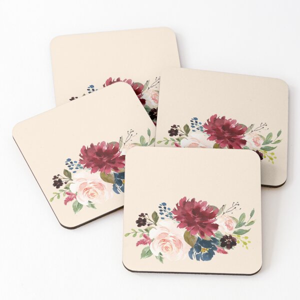 Item preview, Burgundy Navy Peach Watercolor Flowers designed and sold by junkydotcom.